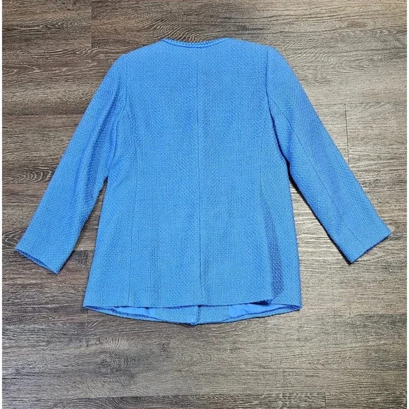 Talbots Tweed Topper Coat Braided Trim Patch Pockets In Blue 4 Petite - Picture 4 of 13